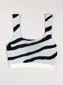 SHE(IN) BRASIL 圖形圖案針織短上衣 - 黑與白 - 查看 5