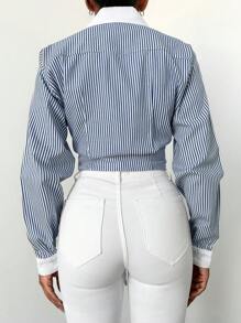 RueChic Striped Print Knot Hem Shirt