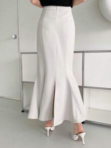 DAZY Solid Mermaid Hem Skirt - Beige - View 3