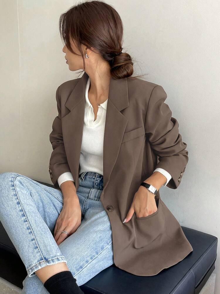 Women's Solid Color Turndown Collar Long Sleeve Casual Business Blazer,Fall Clothes