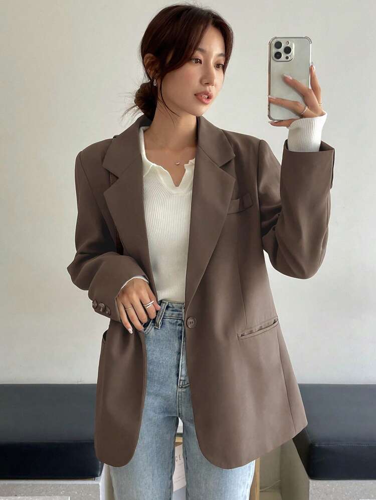 Women's Solid Color Turndown Collar Long Sleeve Casual Business Blazer,Fall Clothes