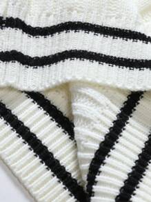 Manfinity Men Striped Trim Cable Knit Drop Shoulder Cricket Jumper - White - View 5