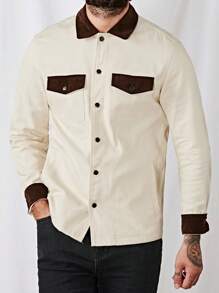 Manfinity VCAY Nam Cổ áo tương phản Túi có nắp Áo khoác - Màu be - Xem 1