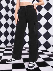 Teen Girl Flap Pocket Side Cargo Jeans