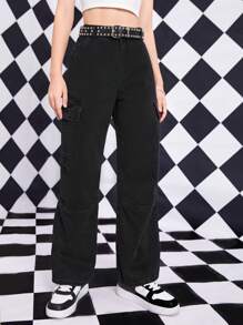 Teen Girl Flap Pocket Side Cargo Jeans