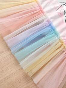 SHEIN Young Girl Unicorn Print Mesh Hem Dress - Multicolor - View 3