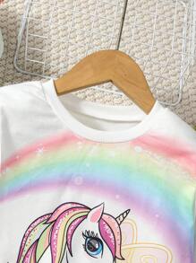 SHEIN Young Girl Unicorn Print Mesh Hem Dress - Multicolor - View 4