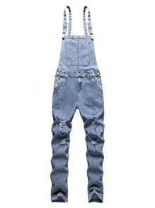 Manfinity EMRG Men Ripped Denim Overall - Blue - View 1