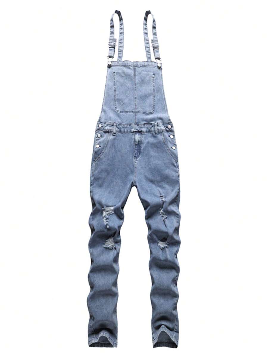Manfinity EMRG Men Ripped Denim Overall - Blue - View 1