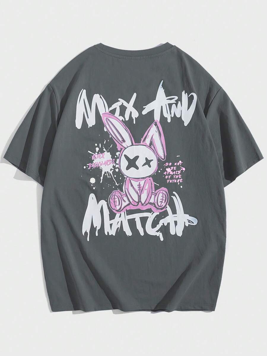 Manfinity VCAY Áo thun & Áo lót Nam Hoạt hình Lá thư Giải trí - Màu xám đen - Xem 1