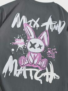 Manfinity VCAY Áo thun & Áo lót Nam Hoạt hình Lá thư Giải trí - Màu xám đen - Xem 3