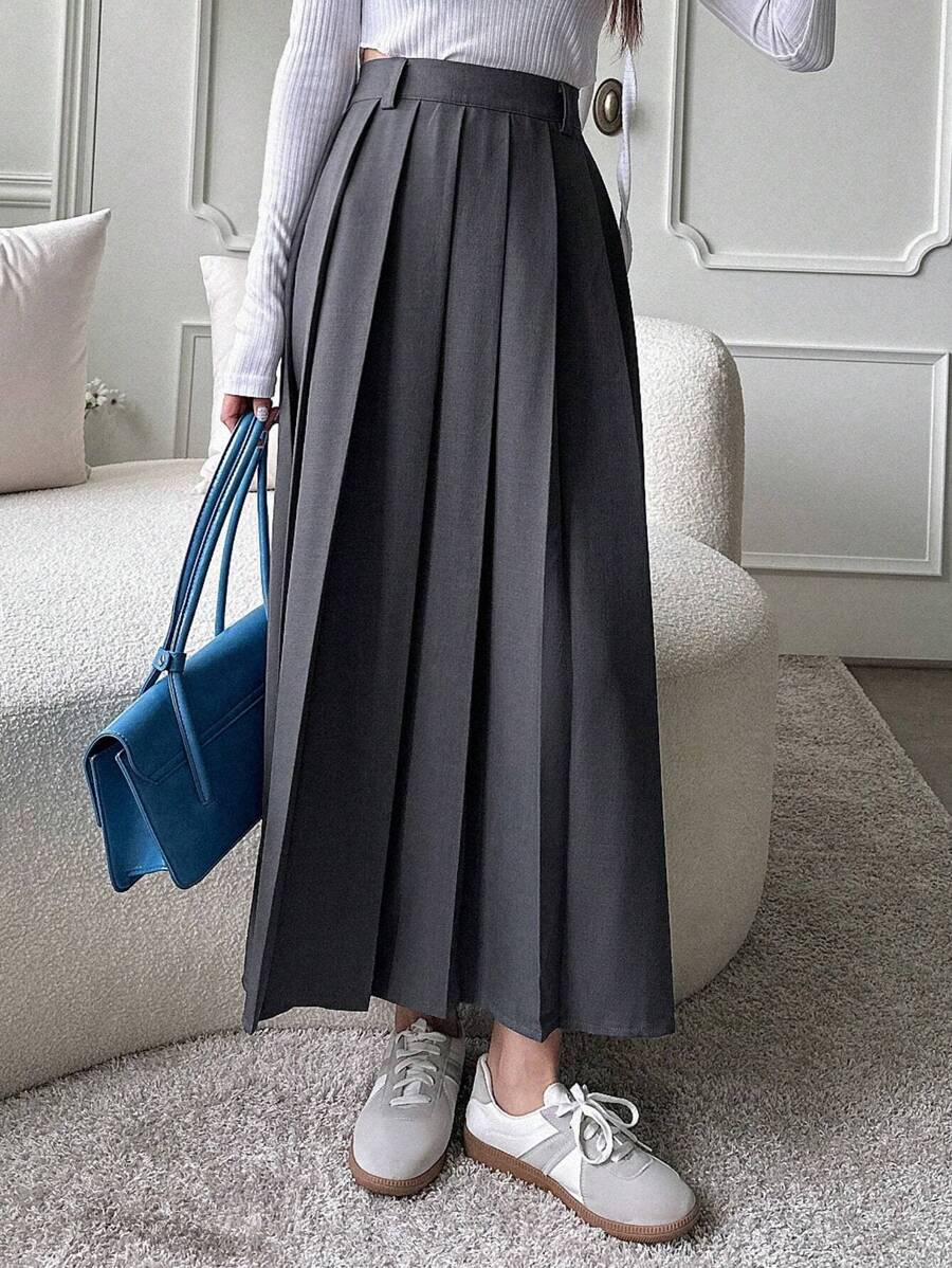 DAZY Gonna plissettata elegante e di stile preppy di colore unito da donna