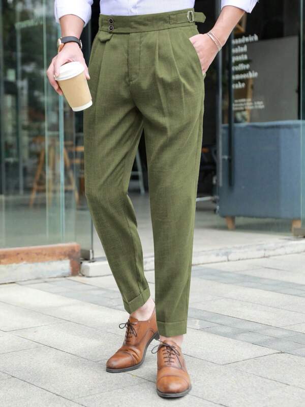 Manfinity Mode Men Buckled Detail Slant Pocket Suit Pants