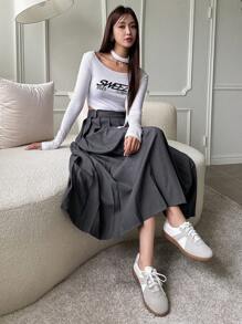 DAZY Gonna plissettata elegante e di stile preppy di colore unito da donna