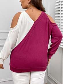 SHEIN LUNE 大碼雙色挖肩運動衫 - 紅白色 - 查看 2