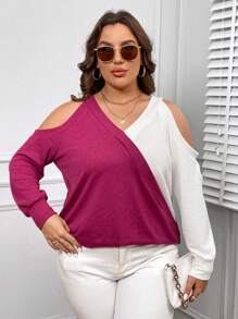 SHEIN LUNE 大碼雙色挖肩運動衫 - 紅白色 - 查看 6