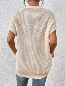 Chiquease Batwing Sleeve Split Hem Sweater Vest - Apricot - View 2