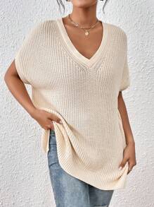 Chiquease Batwing Sleeve Split Hem Sweater Vest - Apricot - View 3