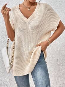 Chiquease Batwing Sleeve Split Hem Sweater Vest - Apricot - View 4
