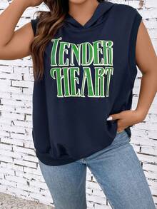 SHEIN LUNE 大碼標語圖案連帽衛衣 - 藏蓝色 - 查看 3