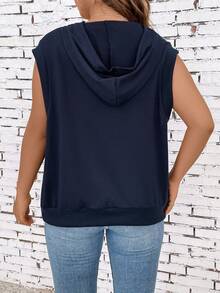 SHEIN LUNE 大碼標語圖案連帽衛衣 - 藏蓝色 - 查看 2