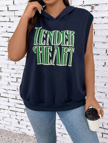 SHEIN LUNE 大碼標語圖案連帽衛衣 - 藏蓝色 - 查看 5