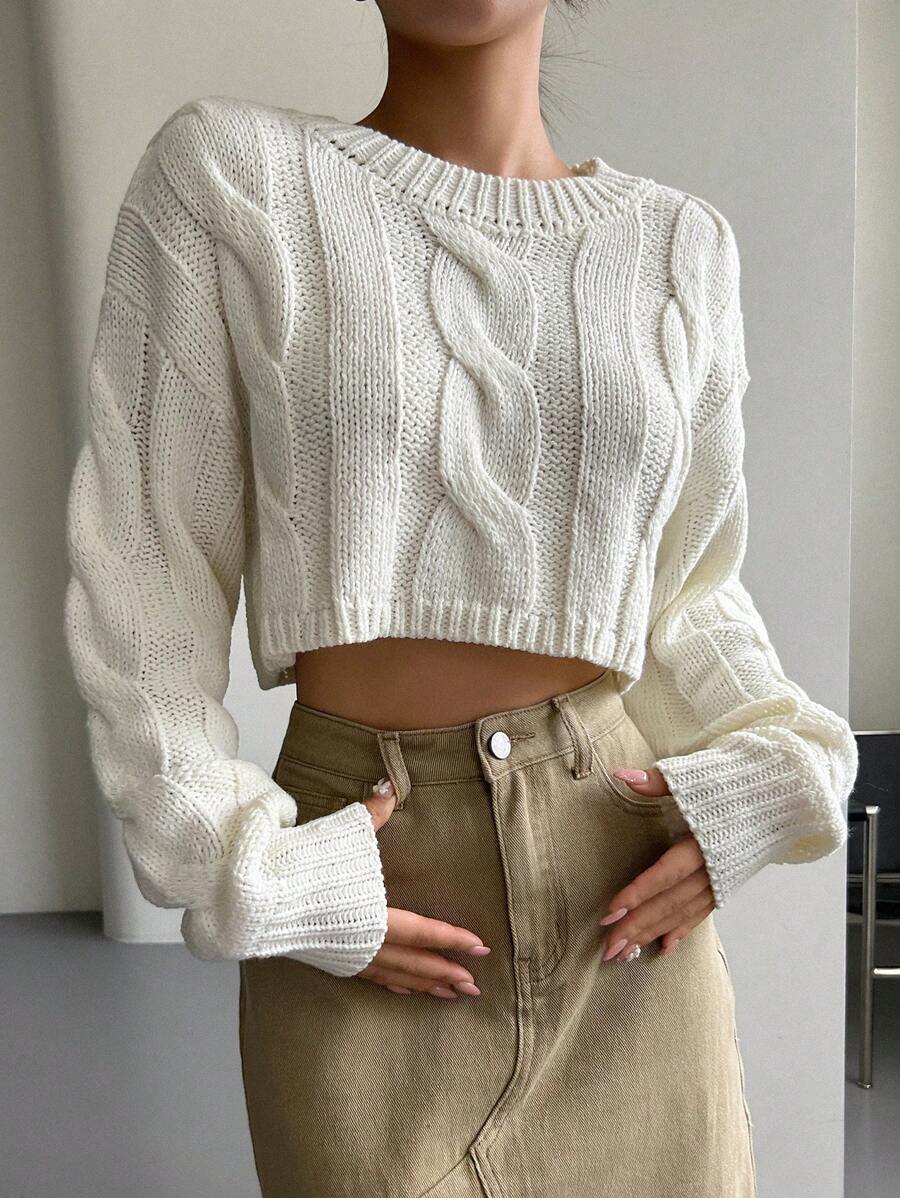 DAZY Xoắn Dan Thả vai Áo len Crop - trắng - Xem 1