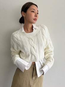 DAZY Xoắn Dan Thả vai Áo len Crop - trắng - Xem 6