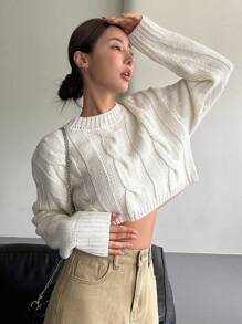 DAZY Xoắn Dan Thả vai Áo len Crop - trắng - Xem 9