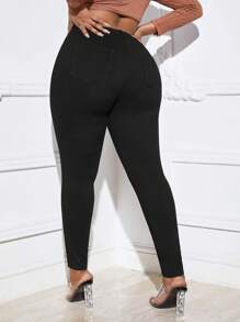 SHEIN SXY Plus High Waist Skinny Pants - Black - View 2