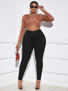 SHEIN SXY Plus High Waist Skinny Pants - Black - View 5