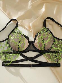 SHEIN Exotic-Bondage Embroidery Mesh Underwire Garter Lingerie Set - Multicolor - View 4