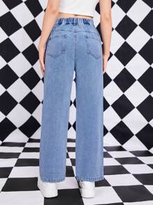 Teen Girl Floral Embroidery Straight Leg Jeans - Medium Wash - View 2