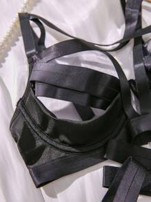 SHEIN Exotic-Bondage 鏤空鋼圈吊帶襪內衣套裝 - 黑色 - 查看 4