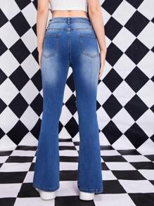 Chica adolescente Jeans de pierna amplia desgarro - Azul lavado medio - Ver 2