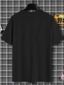 Manfinity Hypemode 男士波浪&標語圖案T恤 - 黑色 - 查看 2