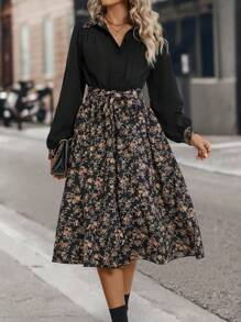 SHEIN LUNE 印花腰帶襯衫洋裝 - 彩色 - 查看 1