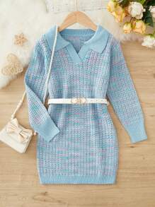 SHEIN Tween Girl Space Dye Jumper Dress Without Belt - Blue - View 1