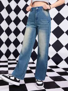 Teen Girl Cat's Whisker Washed Straight Leg Jeans - Medium Wash - View 4