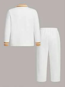 SHEIN Young Boy Contrast Trim Polo Shirt & Pants - White - View 2