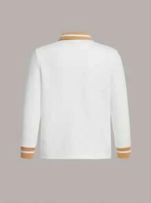 SHEIN Young Boy Contrast Trim Polo Shirt & Pants - White - View 6