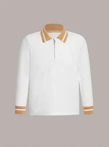 SHEIN Young Boy Contrast Trim Polo Shirt & Pants - White - View 8