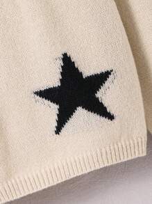 SHEIN Explorewe Tween Girl Star Pattern Drop Shoulder Sweater - Khaki - View 4