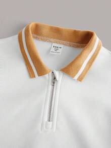 SHEIN Young Boy Contrast Trim Polo Shirt & Pants - White - View 9