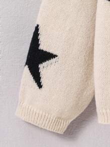 SHEIN Explorewe Tween Girl Star Pattern Drop Shoulder Sweater - Khaki - View 5