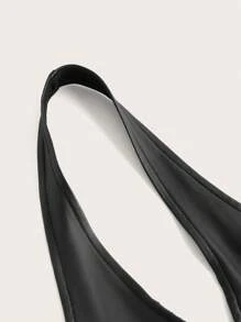 SHEIN EZwear Nút phía trước Không lưng chất liệu da PU Halter Neck Áo vest - màu đen - Xem 3