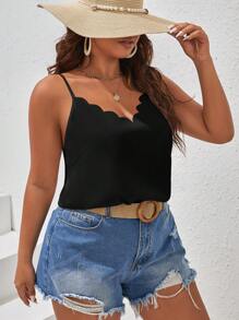 SHEIN Frenchy Plus Scallop Trim Cami Top - Black - View 7