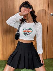 SHEIN Unity Slogan Graphic Crop Knit Pullover Fall Winter Sweater - White - View 3