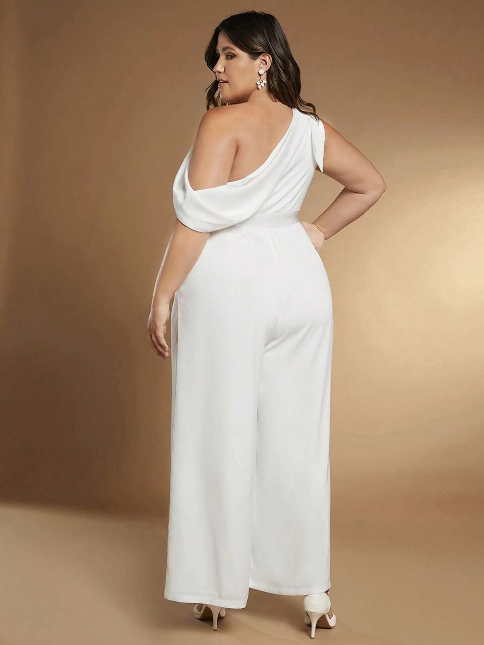 Plus Asymmetrical Neck Wide Leg Jumpsuit