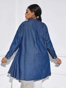SHEIN SXY Plus Drop Shoulder High Low Hem Denim Blouse - Medium Wash - View 2